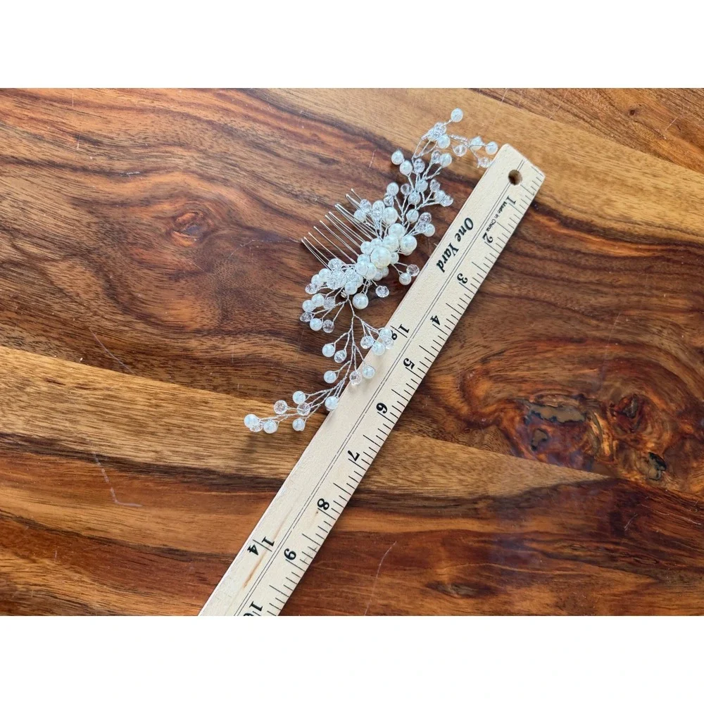 Silver Tone Bridal‎ Hair Comb Faux Pearl Crystal Vine Wedding Headpiece 7 Inch